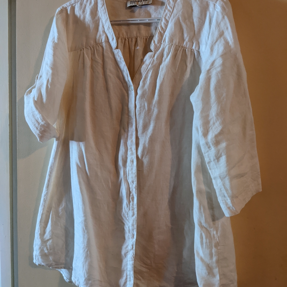 Jones New York White Linen Blouse